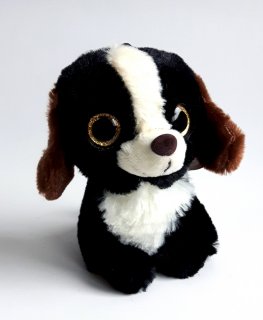 Hund mit Glitzeraugen 15cm schwarz